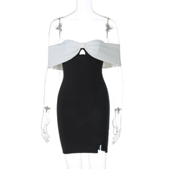 Black Off-shoulder White Strap Bodycon Mini Dress