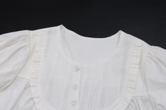 White Round Collar Puff Sleeve A-Line Mini Dress