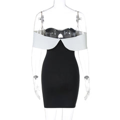 Black Off-shoulder White Strap Bodycon Mini Dress