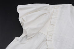 White Round Collar Puff Sleeve A-Line Mini Dress
