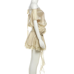 Off-Shoulder 3D Flower Ruffle Mini Dress