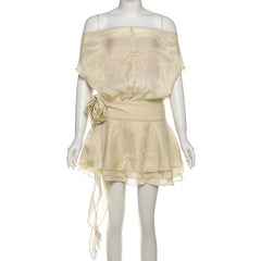Off-Shoulder 3D Flower Ruffle Mini Dress