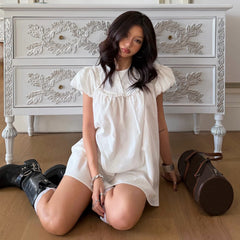 White Round Collar Puff Sleeve A-Line Mini Dress