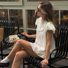 White Round Collar Puff Sleeve A-Line Mini Dress