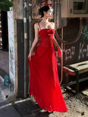 Red Strap Mesh Patchwork Maxi Dress