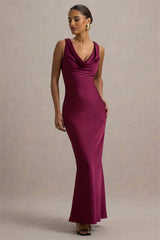 Satin Cowl Neck Backless Maxi Dress
