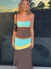 Color Blocking Cami Top And Midi Skirt Set