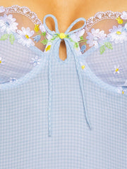 Blue Plaid Lace Up Babydoll Mini Dress