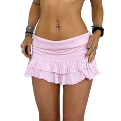 Pleated Low Waist Layered Mini Skirt
