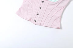 Pink Hook Blue Bustier Corset Strap Top