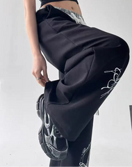 Lace Trim Waist Wide Leg Joggers