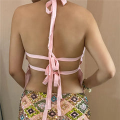 Sequin Open Back Tie Up Top