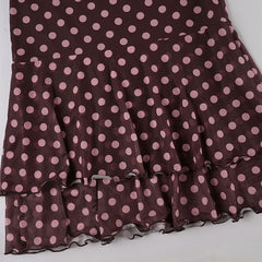 Brown Multi-layers Polka Dot Midi Skirt