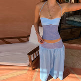 Stripe Patchwork Halter Top And Long Skirt Set
