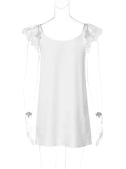 Lace Trim Patchwork Satin Square Neck Mini Dress