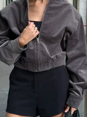 Grey Zipper Coudroy Jacket