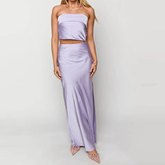 Satin Strapless Crop Top & Long Skirt Set