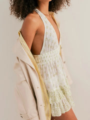 Floral Printed Open Back Halter Mini Dress