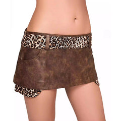 Brow Pu Printed Patchwork Corset And Mini Skirt Set