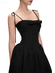 Square Neck Sleeveless Tie Up Strap Bow Mesh Midi Dress