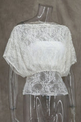 White Lace Button Off Shoulder Top