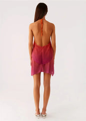 Gradient Halter Frill Mini Dress