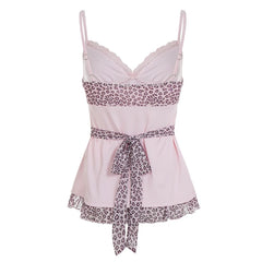 Pink Leopard Printed Patched Bow Camisole Top