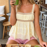 Babydoll Lace Trim Tiered Top