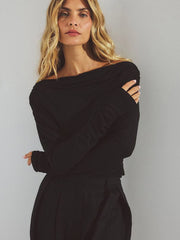 One-Shoulder Long-Sleeve Ruched Top