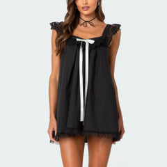 Ruffle Bow Tie Babydoll Mini Dress