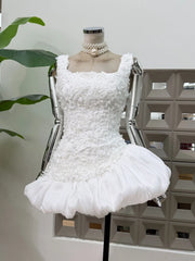 3D Flower Puff Hem Mini Dress