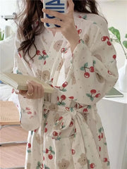 Cartoon Print Kimono Long-Sleeve Robe Nightgown