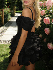 Ruffle Braided Strap Off-Shoulder Mini Dress