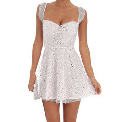 Sequin Ruffle Sleeve Tie Up Mini Dress