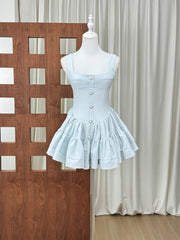 Straps Square Neck Buttons Mini Dress