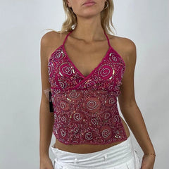 Sparkly V Neck Tie Back Sheer Crop Top