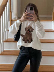 Bear And Puppy Print Knit Pullover