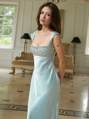 Stain Strap Patchwork Solid Maxi Dress