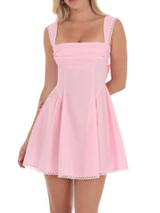 Lace Trim Tie Up Mini Dress