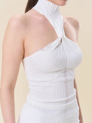 Solid Halter Folds Strapless Top
