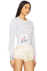 Stripe Knitted Flower Pockets Cardigan