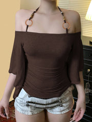 Off Shoulder Long Flare Sleeves Halter Top