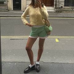 Charming Vintage Plaid Shorts - High Waist & Ruffled Hem