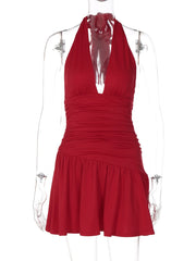 Halter Ruched Waist Mini Dress