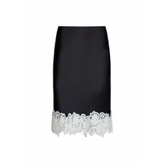 Lace Trimmed Patchwork Satin Midi Skirt