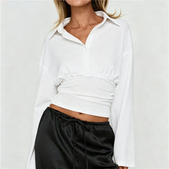 Striped Turn Down Collar Long Sleeve Top