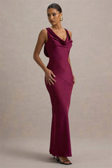 Satin Cowl Neck Backless Maxi Dress