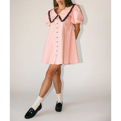 Floral Print Ruffled Trim Doll Collared Mini Dress