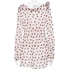 White Polka Dot Long Sleeve Sheer Mini Dress