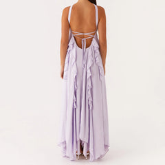 Ruffle Trim Sleeveless A-line Long Dress - Beach Style